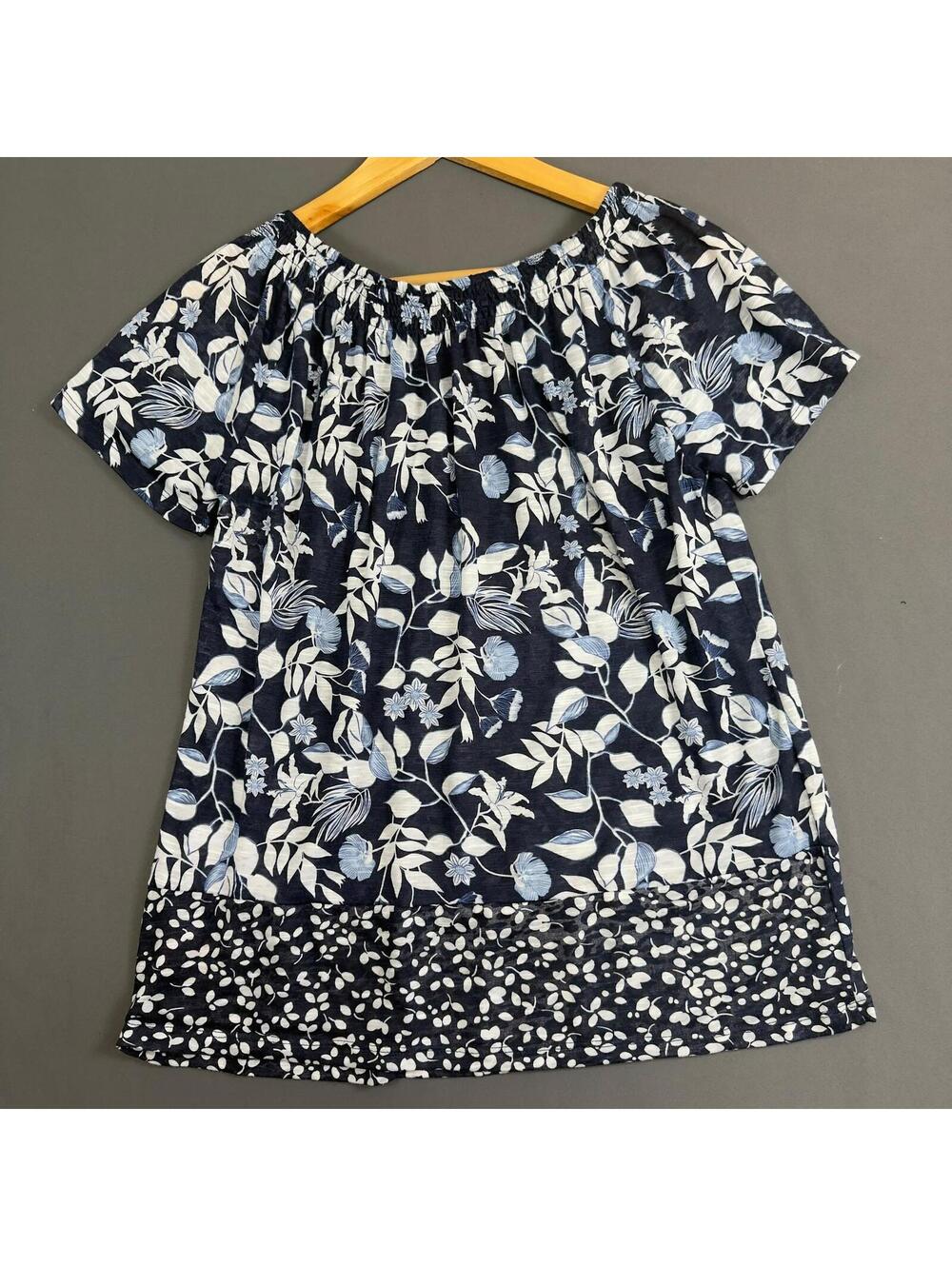 Tyla Floral Print Short Sleeve Black &‎ White T-Shirt Jet Black M Stretch